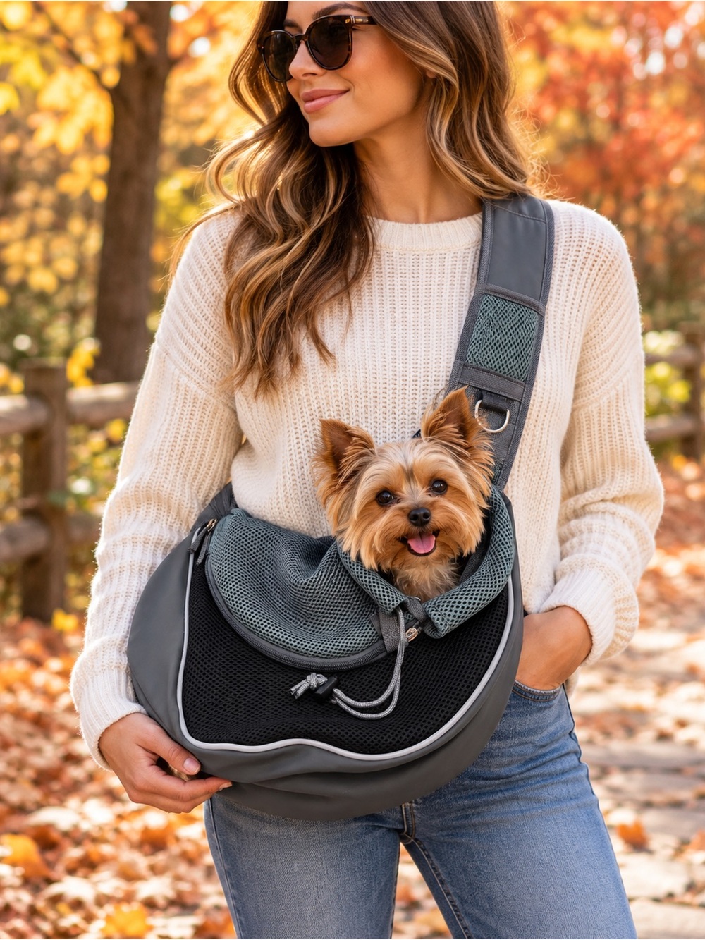 YUDODO dog Gray Mesh Sling Backpack Crossbody Chest Bag Size Small Travel Hiking